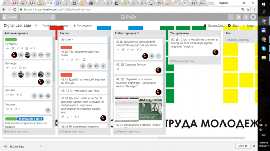 Скрыншот каманднай дошкi Trello.